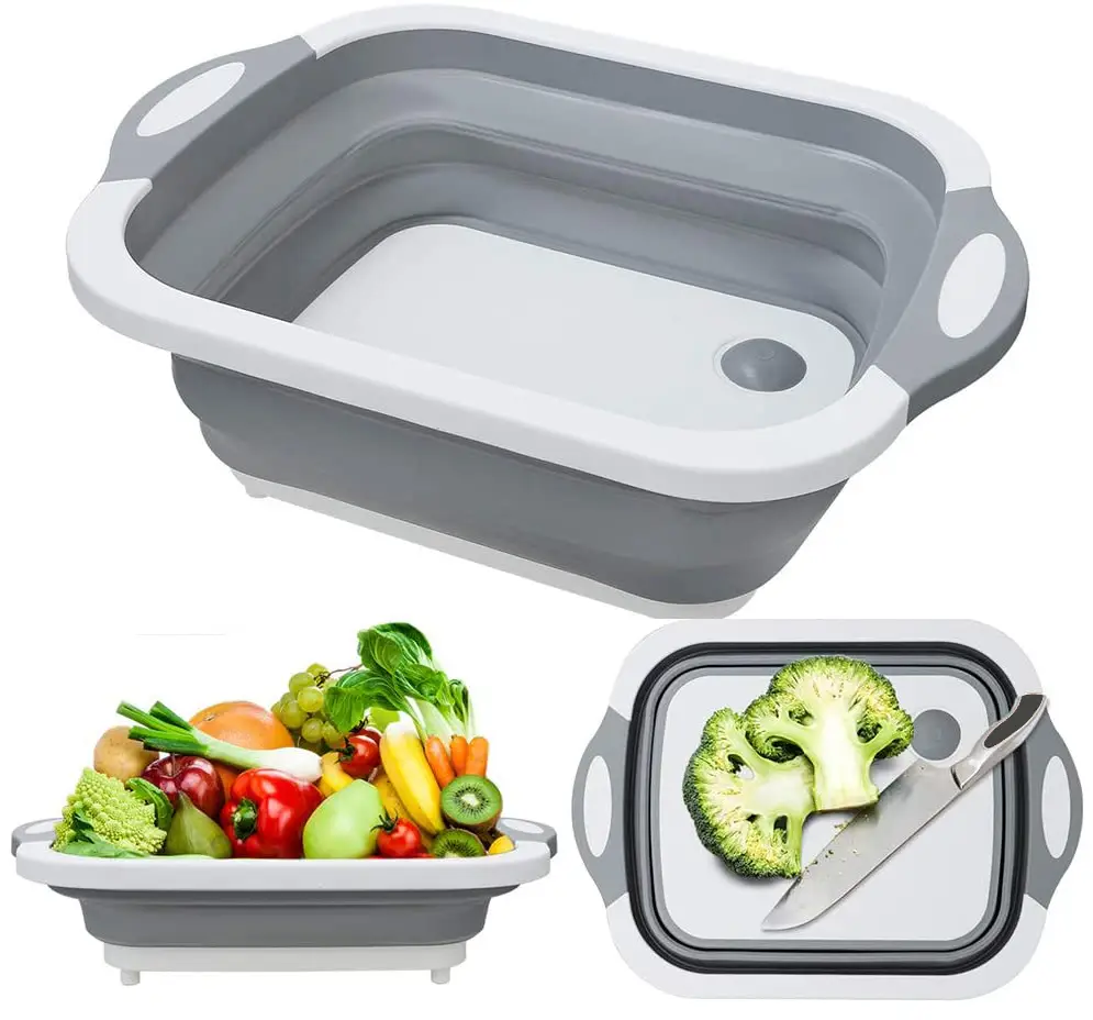 Collapsible Cutting Board, Washing’ Mixing Bowl,  Container Basket Grey